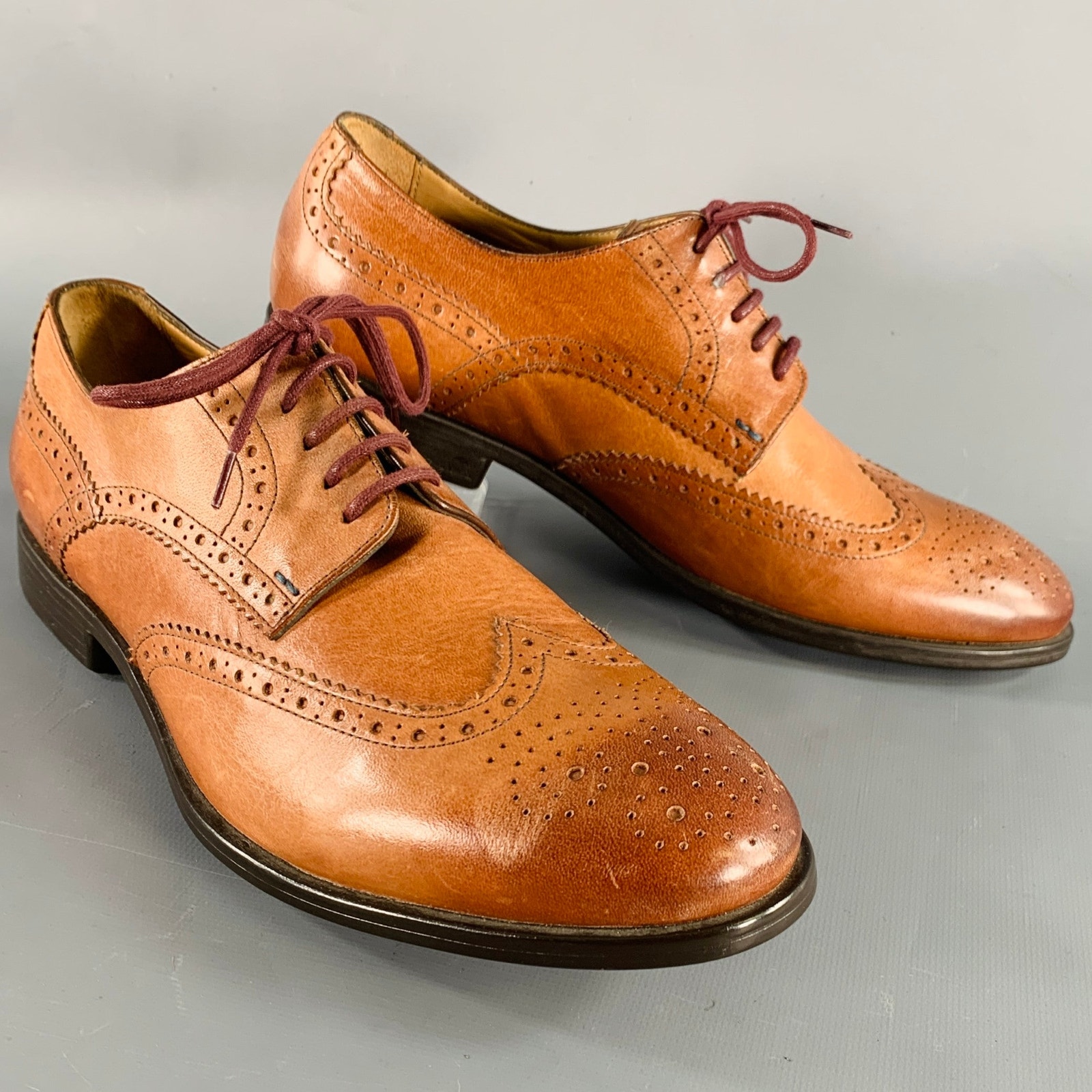 Ps By Paul Smith Size 8 Panorama Tan Perforated Leather Wingtip Lace-Up Shoes